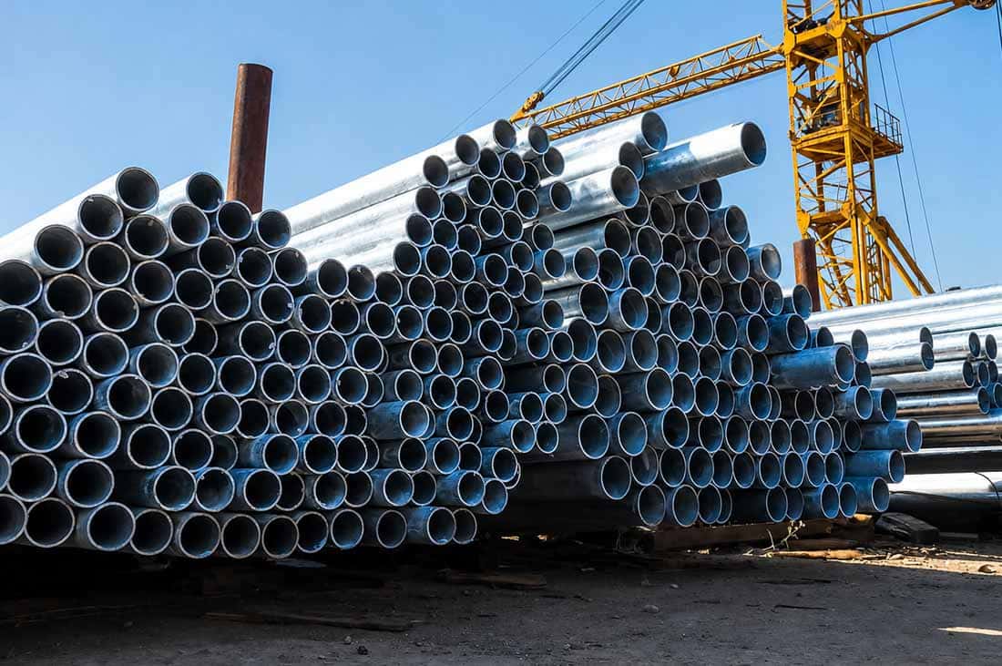 Steel pipes stacked in a yard